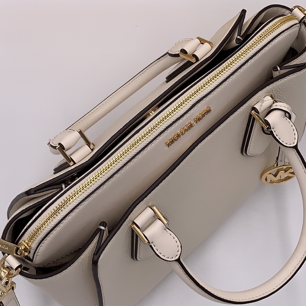 Michael Kors Daria Large Satchel Bag Leather Light Cream - Picture 8 of 16